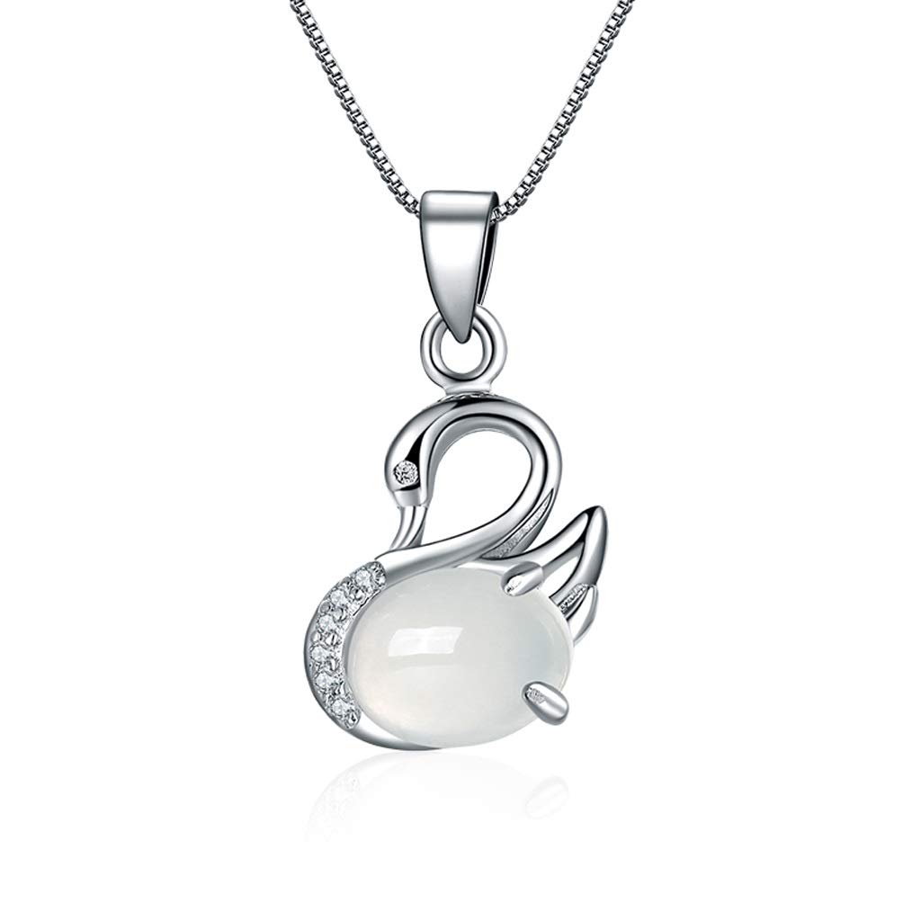 RWRAPS Quarz-Heilkristall-Halskette, natürliche Mondstein-Anhänger-Halskette, kleine Schwan-Halskette, Sterlingsilber – mit 45,7 cm Langer Halskette, Kristall-Punkt-Anhänger-Halskette