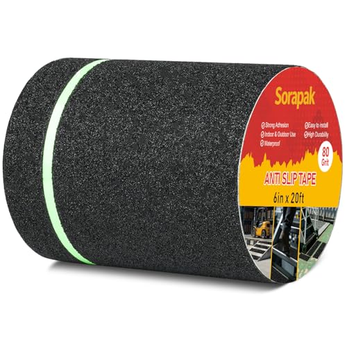 Image of Anti Slip Tape with Glow in Dark Strips 6 in x 20 FT,Non-Skid Tape Night Visibility Non-Slip Roll, Anti-Slip Strips for Stairs, Ramps, Floors, Decks & Slippery Surfaces