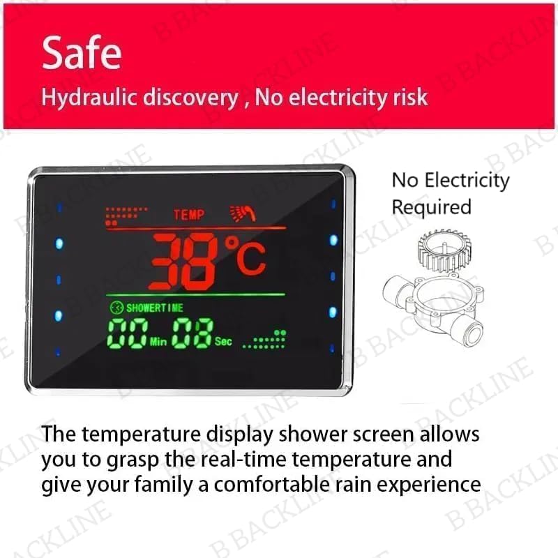 Image of Backline Stainless Steel 304 Shower Panel 6-in-1 Thermostatic LED Rainfall Shower System - Hot & Cold Water | Handheld Shower | Body Massage Jets | Waterfall Spout Bathroom Luxury Upgrade (Black)