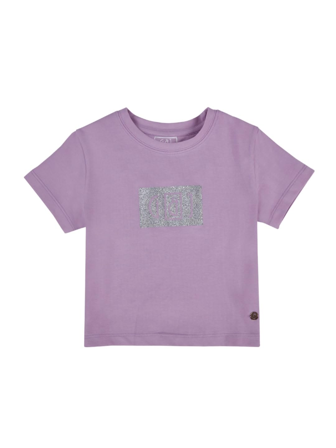 Gini and Jony Girls Lavender Glitter Print Cotton Half Sleeves Knits Top