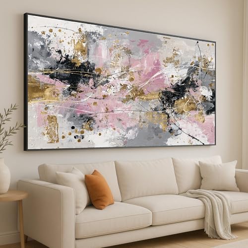 Peinture à éclaboussures rose et or pour illuminer un salon contemporain chic