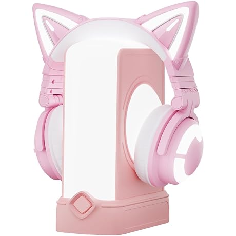 YOWU RGB Cat Ear Headphones 3S Pink and Crystal Headphone Stand - Purrfect Audiovisual Experience!