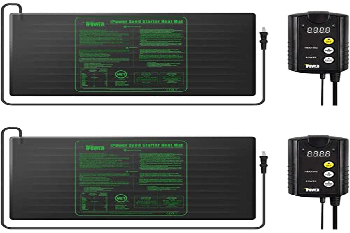 Photo 1 of iPower GLHTMTCTRLHTMTLX2 2 Pack 48" x 20" Warm Hydroponic Seedling Heat Mat and Digital Thermostat Control Combo Set for Plant Germination, Black 48" x 20" & Control