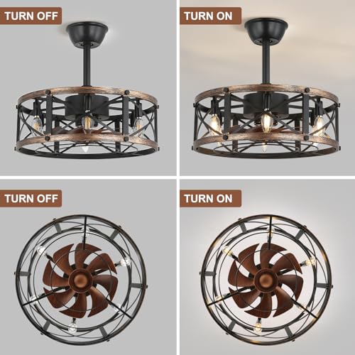 Aihonkon ASIN 18.5''Ceiling Fans With Lights And Bluetooth Speaker,3 Speed,Reversible Motor,Industrial Small Caged Fandelier Bladeless Ceiling Fans,Enclosed Ceiling Fan thumb #6
