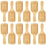 Molain 12 Pcs Bamboo Hair Brush, Bulk Wooden Paddle Brush for Women Round-tipped Bamboo Bristles, Detangling Brushes Lightweight Scalp Massage Anti Static for Women Men (9.84'' × 3.4'')