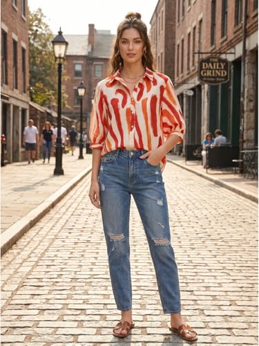 Image of URBAN OX Women's Casual Shirt - Stylish Printed Long Top for Women & Girls | Elegant Shirt for Women | Breathable Summer Tops for Women