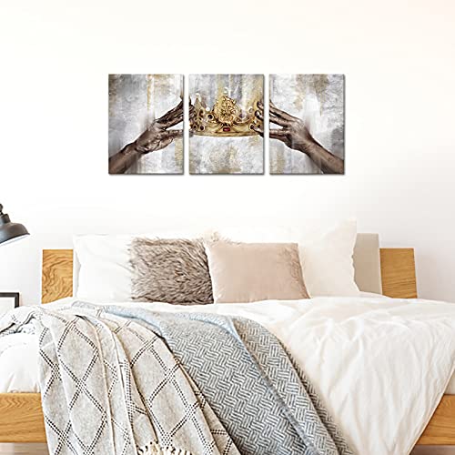 Simiwow Gold Crown Painting King And Queen Crown African American Wall Art Framed Canvas Print Living Room Bedroom Home Office Wall Decor 12"X16"X3 Pieces #TOP1