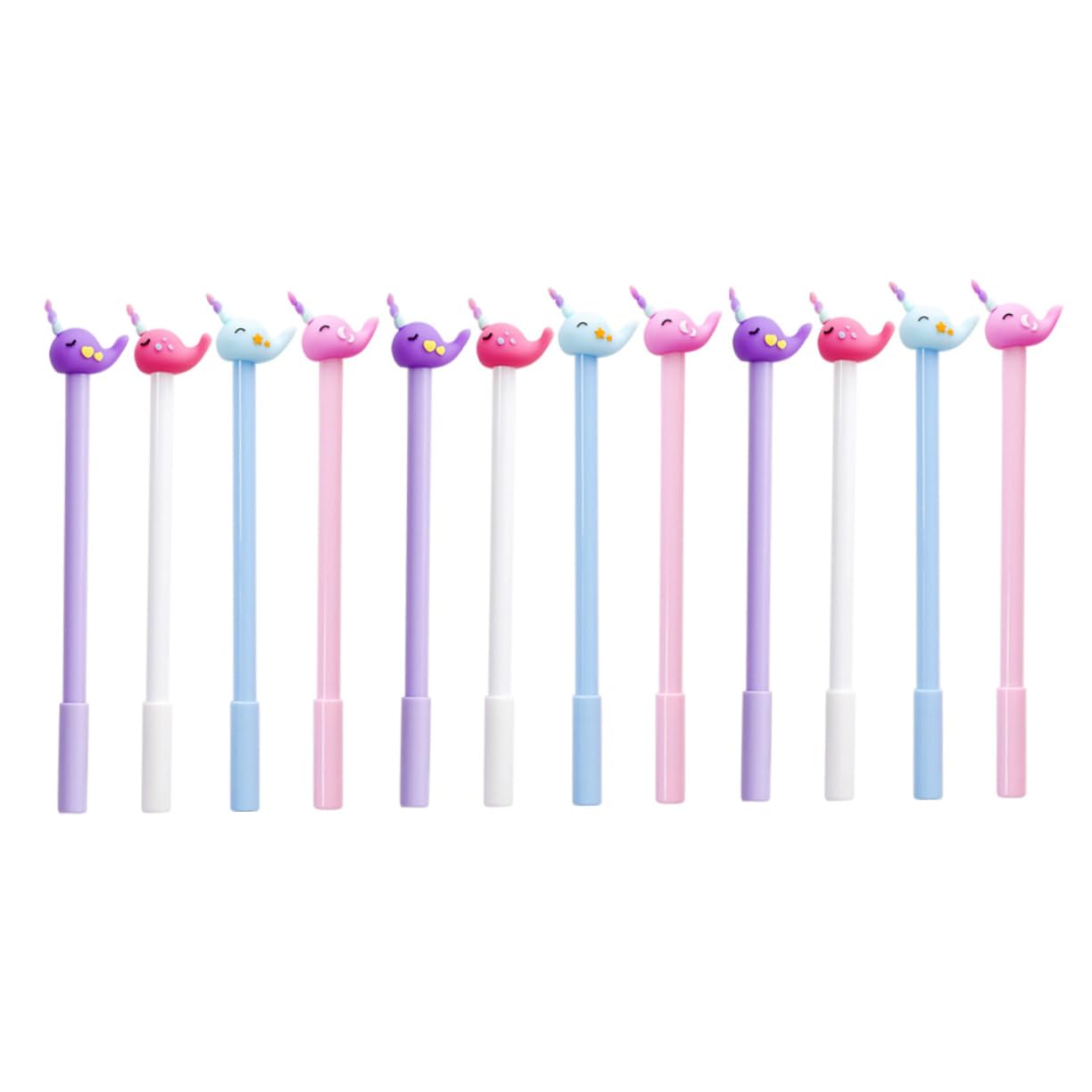Bolígrafos de Gel Plástico Multicolor Pack de 12 Diseño Creativo de Narval Escritura y Fácil de Llevar Bolígrafos de Oficina y Estudio
