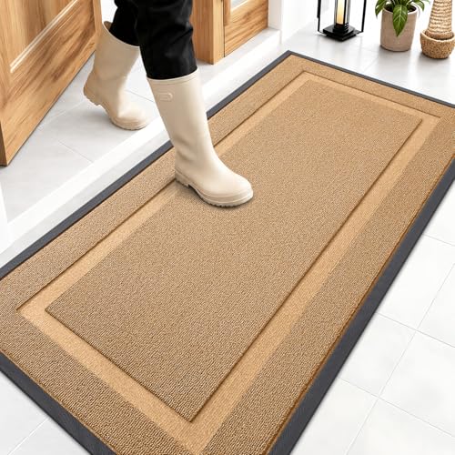 Image of OLANLY Front Door Mat Indoor Outdoor Entrance, Waterproof All-Season, All-Weather Doormat, Sturdy Natural Rubber, Low Profile, Easy Clean Patio Porch Entryway Mat, 47x23, Butter Yellow