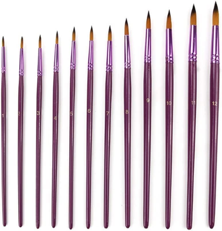 Set di 12 pennelli per Pittura in Nylon fine di Diverse Dimensioni per acquerelli, acrilici, Oli, pennelli per Disegno, Forniture artistiche