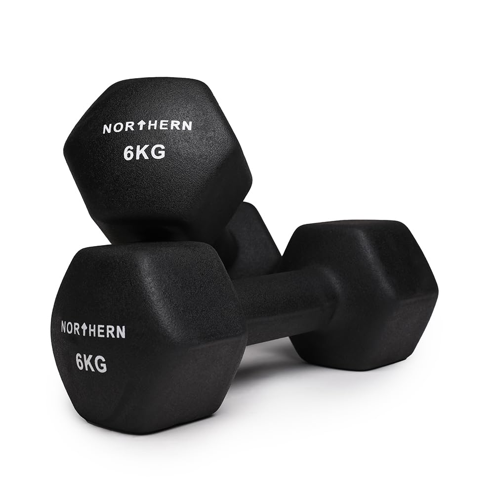 NORTHERN Neoprene Hex Dumbbell Pair for Home Gym, Anti-Roll Non-Slip Weights for Aerobic Exercise, Strength Training, Pilates, Muscle Toning, Physiotherapy & Fitness Workouts
