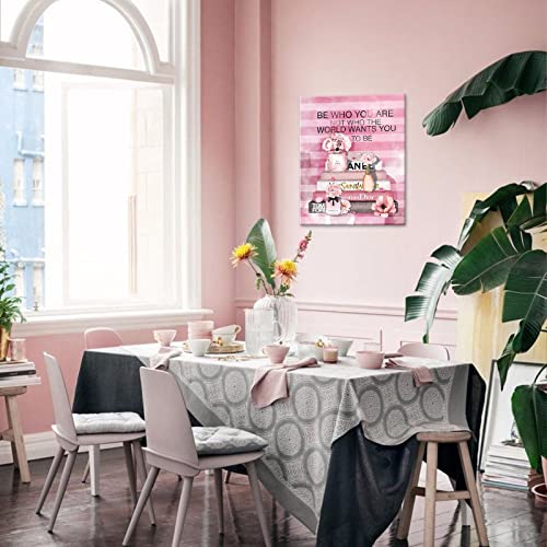 Souldoor Fashion Women Art Print Pink Flowers Painting Canvas Vogue Perfume Poster With Framed Ready To Hang For Girls Gift Bedroom Dressing Room 11X14Inch #TOP1