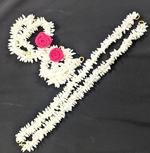 Pretty Charming Artificial Hair Gajra Set of 2 white and 2 pink flower gajra string image 5