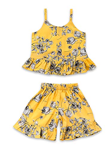 Image of Kids Top and Shorts Sets For Girls (K-4542-YELLOW-30)