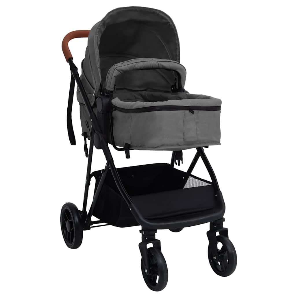 Passeggino combinato 2 in 1, grigio chiaro, nero, acciaio, con sedile regolabile, cintura di sicurezza a 5 punti, pieghevole, passeggino leggero e pieghevole, per passeggino dalla nascita, passeggino