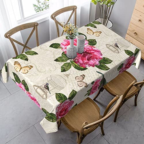 Vintage Flower Bird Butterfly Tablecloth Table Cover Washable Tabletop For Kitchen Dinning Decoration Rectangle 60X90 Inch #TOP2