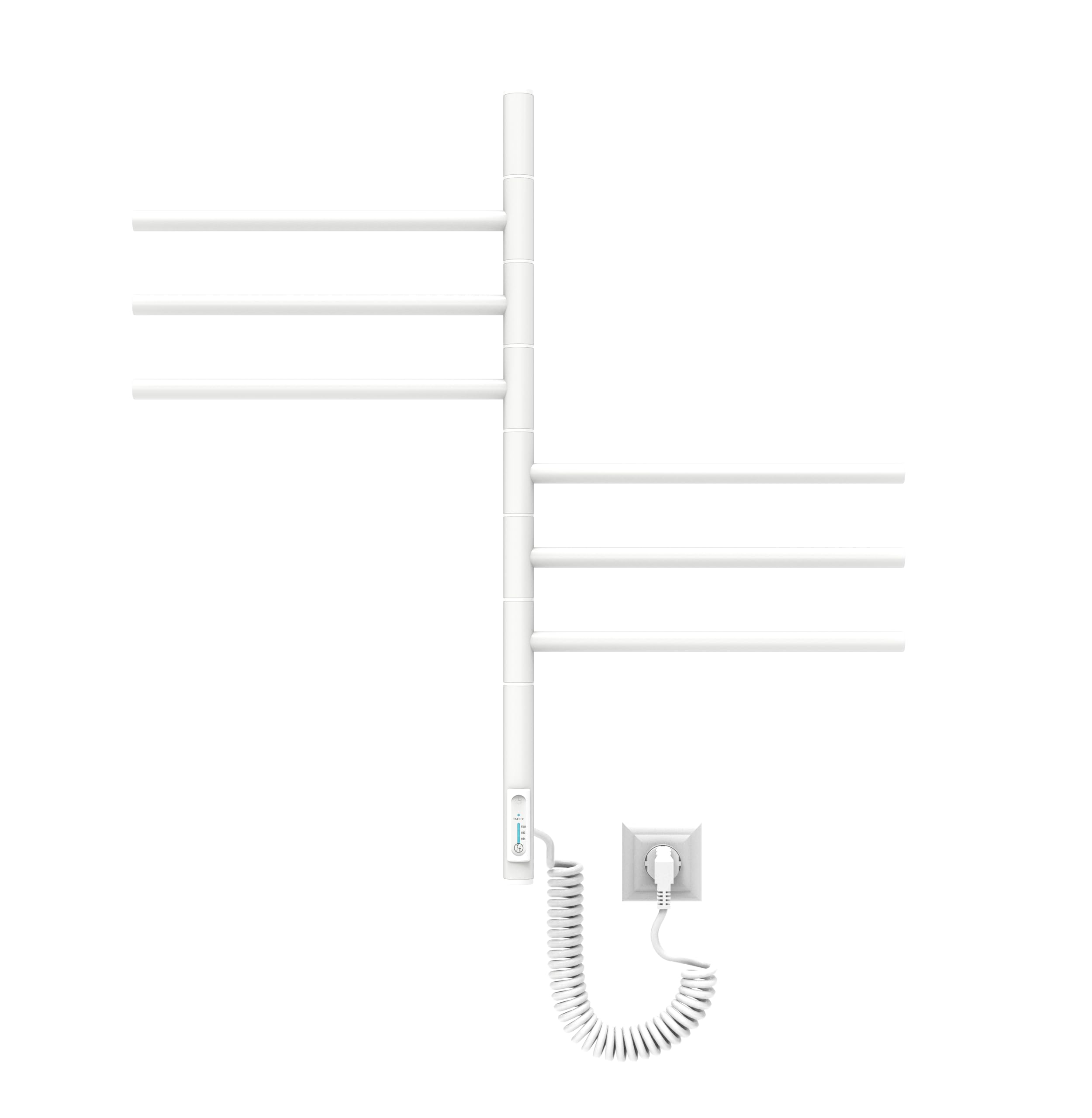 Grzejnik łazienkowy biały 78W 79x40 cm – Elektryczny podgrzewacz do ręczników z 6 ramionami – Timer i Termostat – IP44 – Stylowy design – Stal węglowa