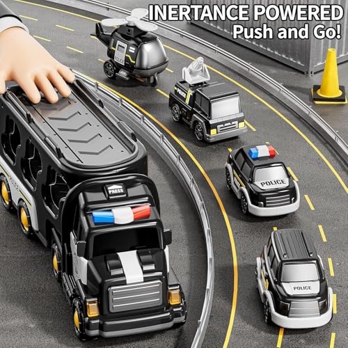 Image of Mini Explorer 5 in 1 Police Trucks Boy Toys for 3-5 Year Old Toddlers - Toys for 3 4 5 6 7 Years Old Transport Vehicle Carrier Truck Sets Kids Boys & Girls