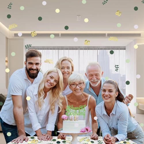 Image of Sage Green 80th Happy Birthday Confetti, 80th Birthday Table Decorations Scatter Green Gold Foil Cake Confetti Decorations for 80 Bday Women Men Party Decor 230 Pcs