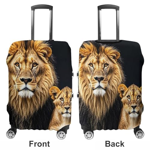 Mother Lion And Young Lion Elastic Luggage Cover Suitcase Protector for 19-32 Inch Suitcases | Universal Stretchable Travel Bag Cover | Anti-Scratch, Washable with Zipper Closure M3