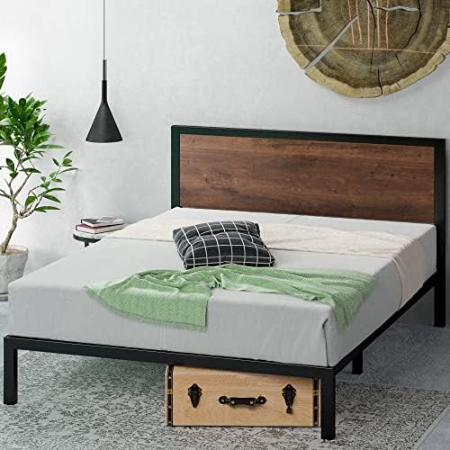 ZINUS Mory 30 cm Metal and Wood Platform Bed Frame | Wood Slat Support | For Adults, Kids, Teenagers | Easy Assembly | Single | Brown