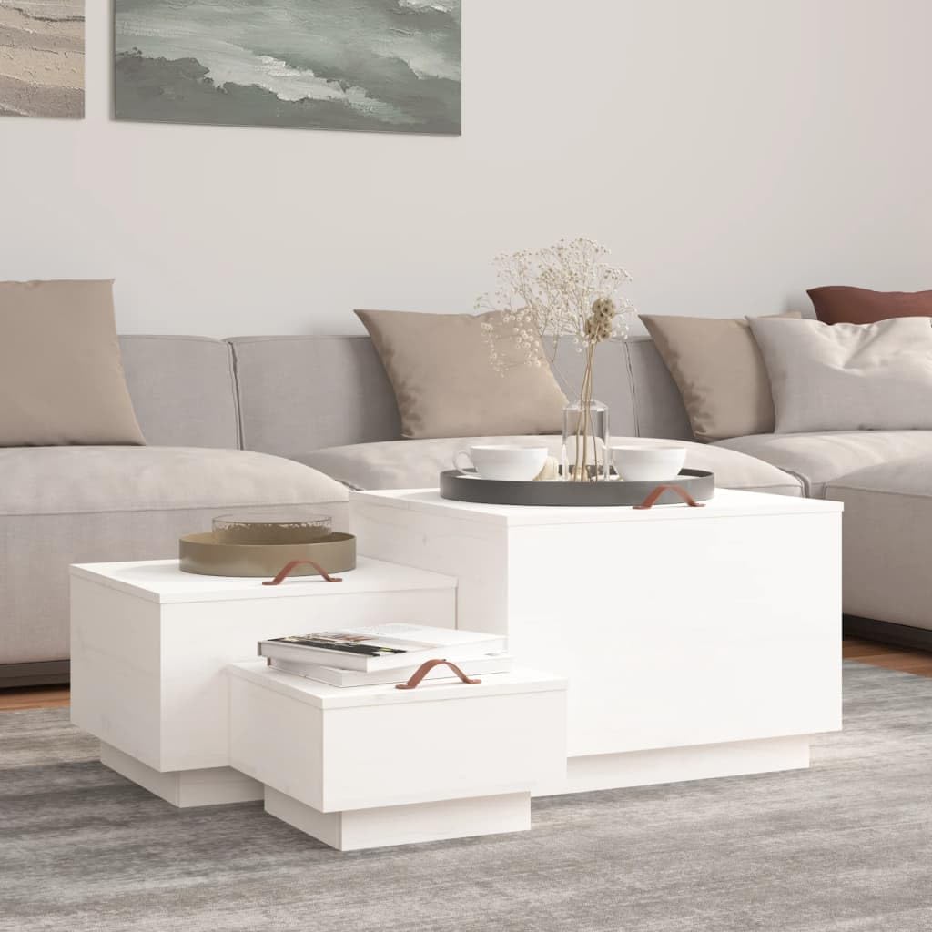 Cajas de almacenamiento con tapas, 3 unidades, madera maciza de pino blanco, 57 x 55 x 40 cm, 45 x 43 x 30 cm, 35 x 33 x 20 cm, cajas multiusos con asa para salón, dormitorio, oficina y