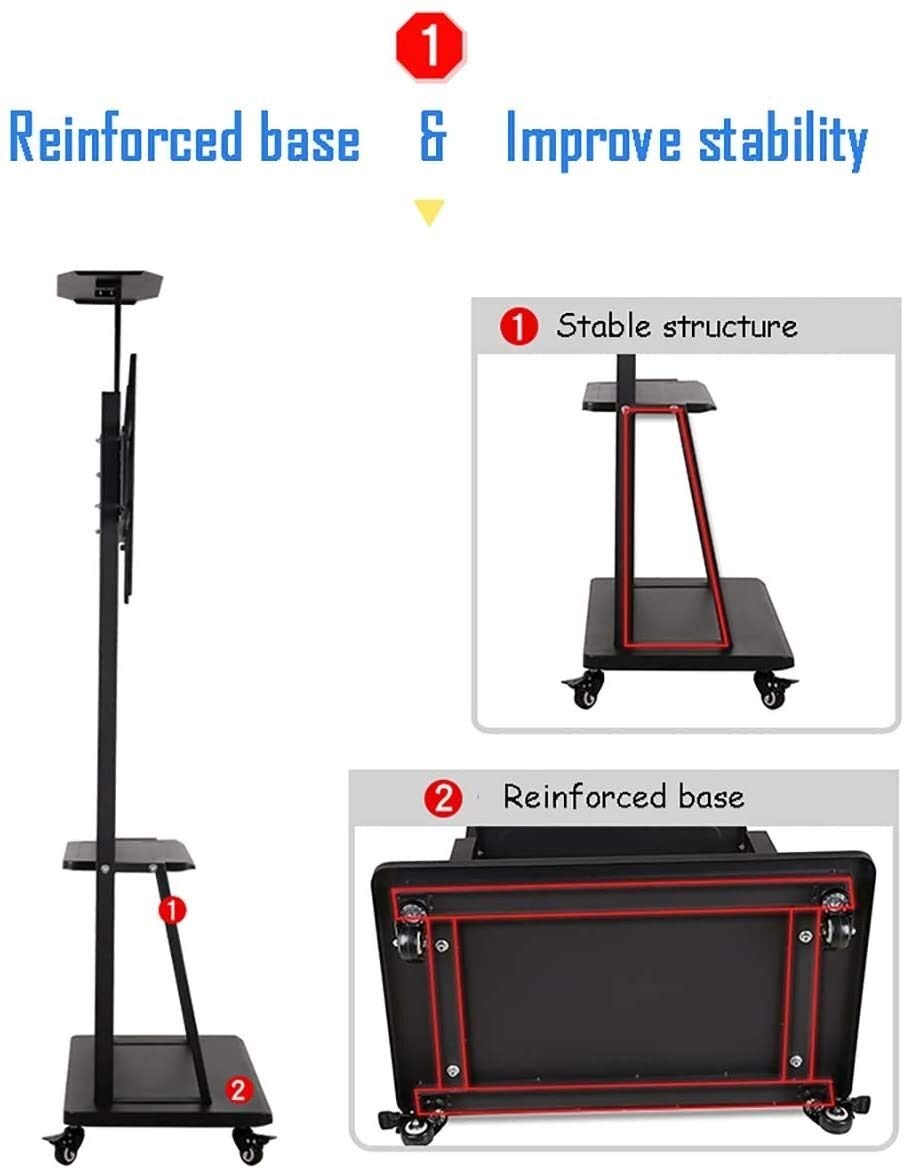 Mobiler TV-Ständer, Boden-TV-Ständer, für 32-75-Zoll-Flachbildschirme, Universalhalterung mit Rädern, rollender TV-Wagen für Schlafzimmer