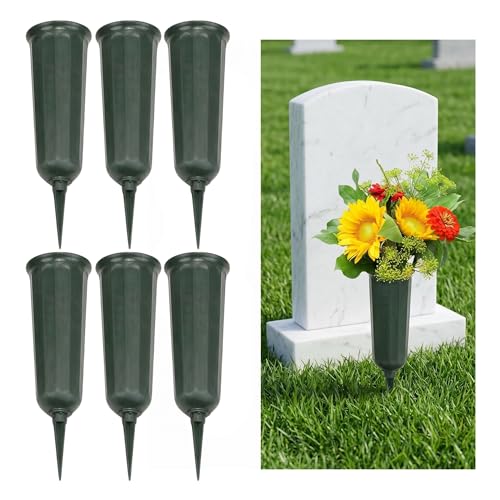 Evelots Cemetery Flower Vases with Sturdy Spikes Outdoor Grave Decor 6-Pack