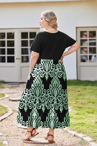 Image of IN'VOLAND Women Plus Size Short Sleeve Dress Loose Plain Casual Summer Flowy Tiered Long Maxi Dresses with Pockets