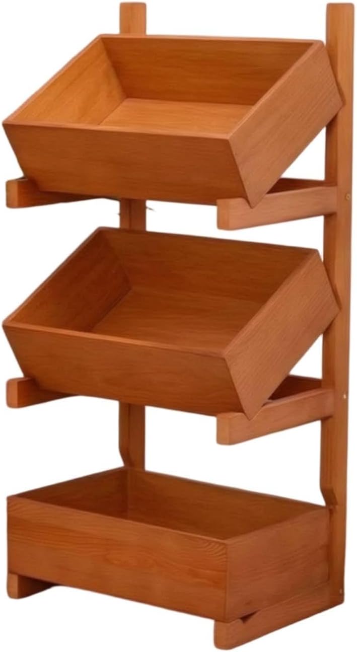 predolo 3 Tier Storage Rack Freestanding Wooden Bin Organizer Space-Saving Furniture for Living Room, Warm Brown Three-Layer Storage Rack
