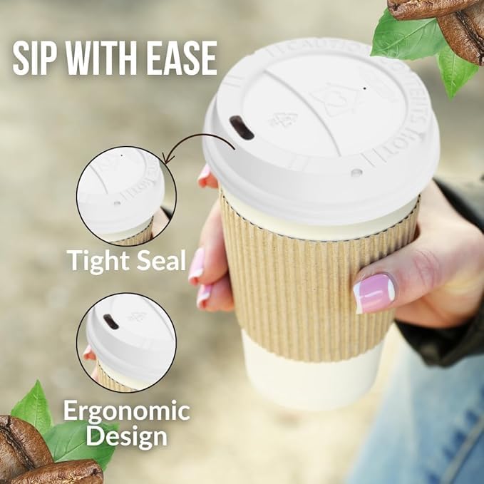 Pack of 100 White Disposable Coffee Cup Lids - Leak-Proof, Heat-Resistant & Strong, 10oz, 12oz, 16oz, 20oz Sizes for Everyday Convenience - Image 4