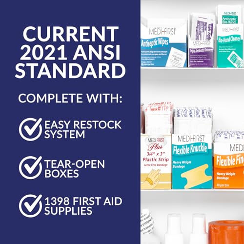 MFASCO 5-Shelf First Aid Kit - 2021 OSHA Compliant Class B, Wall Mount First Aid Cabinet for Businesses & Industrial - Ideal for Office Use - Deluxe Metal First Aid Box, Commercial First Aid Kit - Thumbnail 2