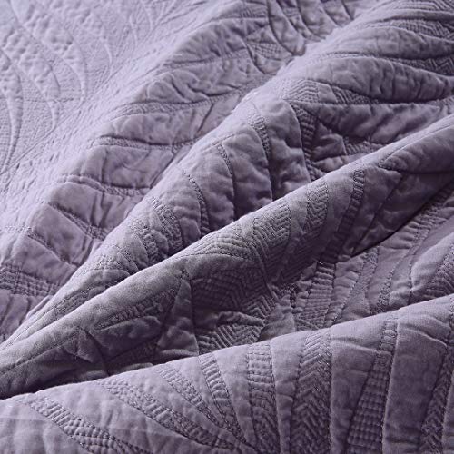 Vctops 3 Piece Queen Size Quilt Set Cotton Leaf Embroidered Ultra Soft Quilted Bedspread All Season Lightweight Coverlet Set 1 Quilt And 2 Pillow Shams (Purple,88" X 92") #TOP6