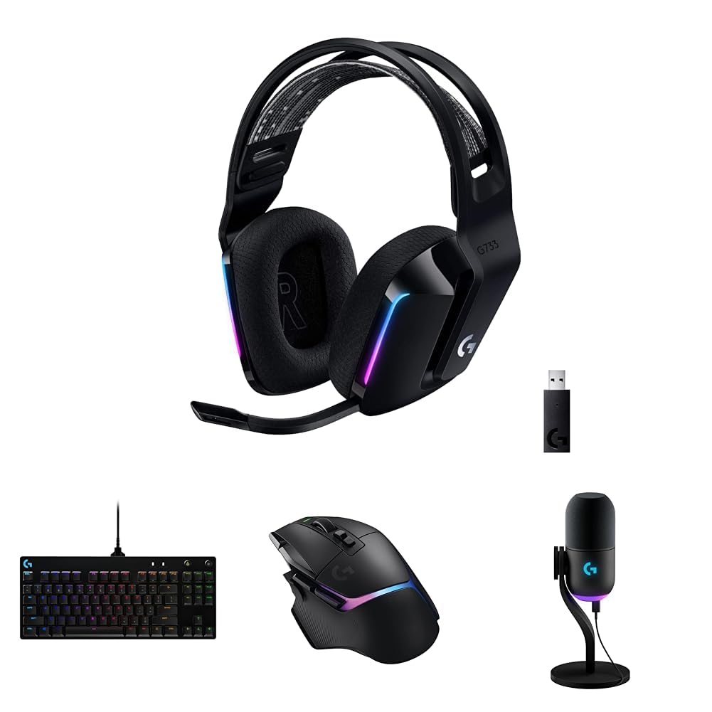 Logitech G733 Lightspeed Wireless Gaming Headset with Suspension Over Ear Headband, LIGHTSYNC RGB, B