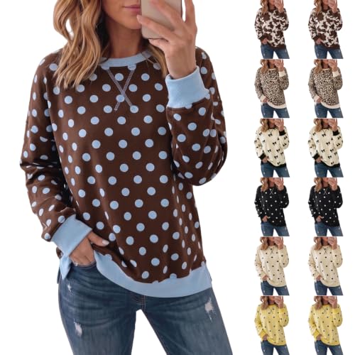Gumipy Polka Dot Sweatshirt Women Color Block Crewneck Sweatshirt No Hood - image 1