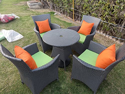 Image of Artic Fashion D-42 Chairs Table Set 4+1 Wicker Patio Furniture Sets 4 Chair and 1 Table for Garden Balcony Bedroom Powder Coated Frame Uv Protected Wicker (Grey+Green)