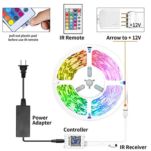 Tjoy 25Ft Bluetooth Led Strip Lights, Music Sync 5050 Led Light Strip Rgb Color Changing Led Lights Strip With Phone Remote, Led Lights For Bedroom Kitchen Tv Party Tiktok Diy (App+Remote +Mic) #TOP6