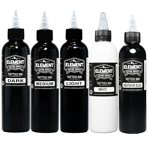 Element Tattoo Supply Grey Wash Tattoo Ink Set 3 Shades Black White 8oz
