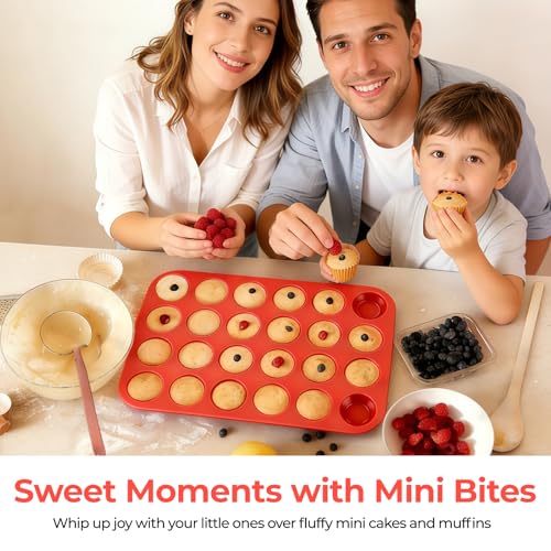 Image of CAKETIME Silicone Mini Muffin Pan, 24 Cups Mini Cupcake Pans Silicone Muffin Tin for Baking Nonstick 2 Pack