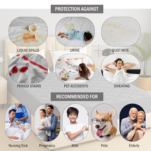 Image of TAG 24 Waterproof Cotton Quilted Mattress Protector Breathable Hypoallergenic Noiseless Ultra Soft Fitted Bed Cover 72x72 inch (72x72 inch | 6x6 ft, Grey)