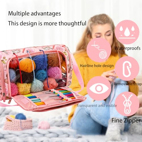 Image of Perspectivable Crochet Bag Organizer,Portable Knitting Bag,Yarn Storage Organizer for Crochet Hooks,Yarn Bag for Crocheting,Knitting Needles and Other Accessories, Gift for Mom Women(Black)