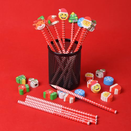 QDXATIVP Set de 28 lápices con borrador navideño miniatura 6