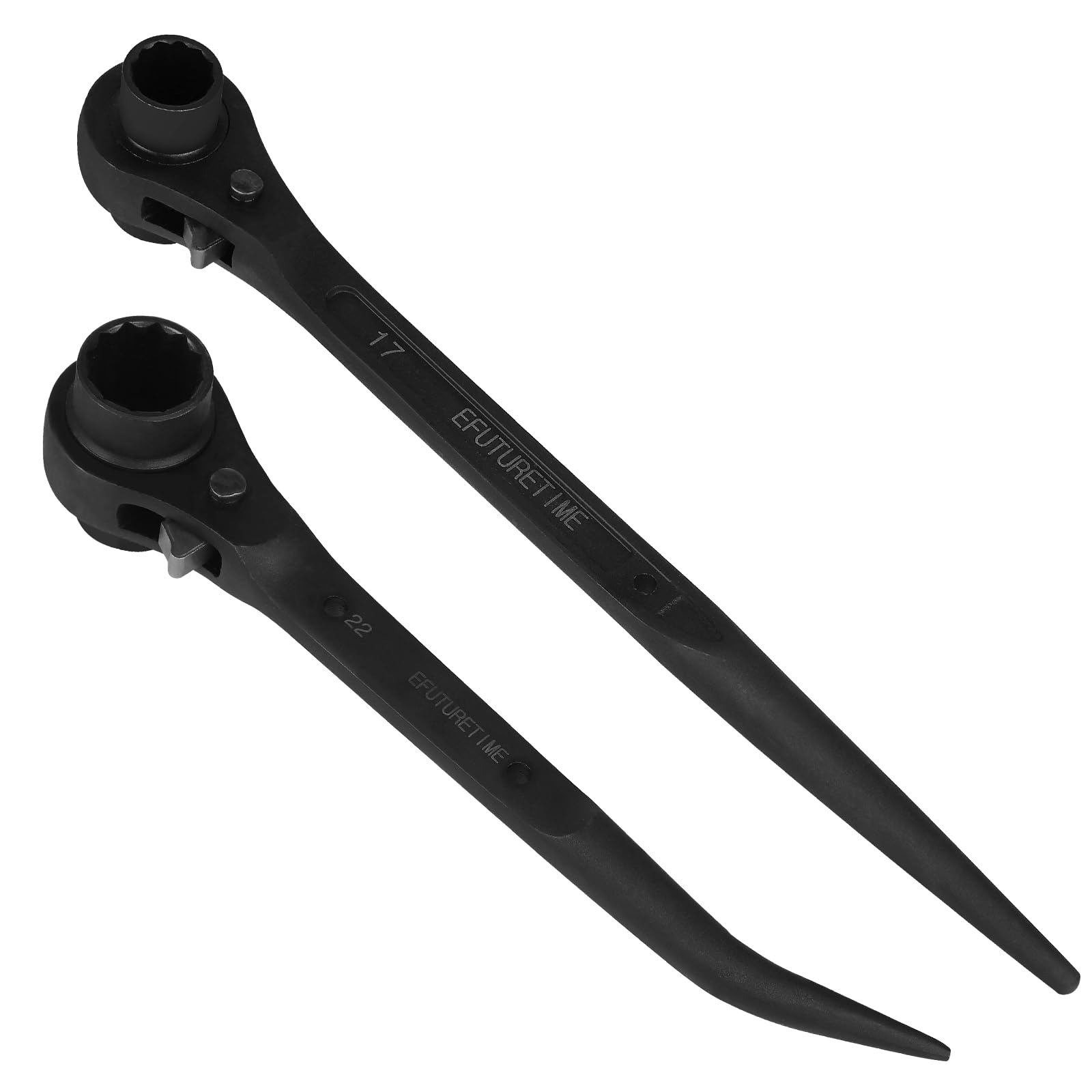 efuturetime 2x Gerüstschlüssel, Gerüstbauratsche Umschaltbar Set, 17/19mm Ratsche Gerader Griff +19/22 mm Ratschen-Biegegriff, Gerüstbauknarre aus CR-V, Schwarz