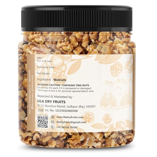 Image of LILA DRY FRUITS Walnut Kernals 250 g | 100% Natural Raw Walnuts Grade-8pcs | Akrot Giri Dry Fruit Rich in Iron and Protein | Ideal for Breakfast, Snacking | Low Calorie Nuts Perfect for Gifting