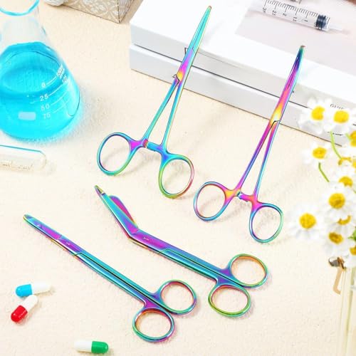 Image of BBTO Hemostat Curved and Straight Hemostat Forceps Piercing Pliers Forceps, Stainless Steel Straight and Curved Pliers, Fishing Tweezer(Colorful,4 Pcs)