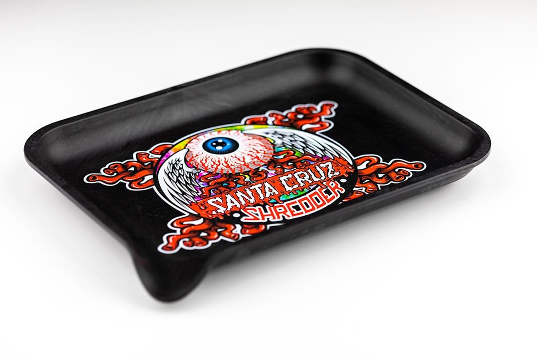 Santa Cruz Shredder Flying Eyeball Black Tray- Smooth Rounded Edges, Spout For Easy Filling - Durable Design For Effortless Rolling Experience - Small