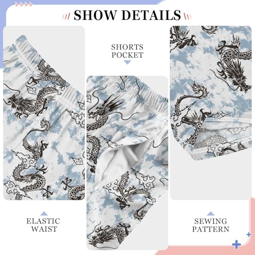 Retro Chinese Dragon Boys Long Pants Soft Trousers Elastic Waist Kids Lounge Bottoms with Pockets S-XL4