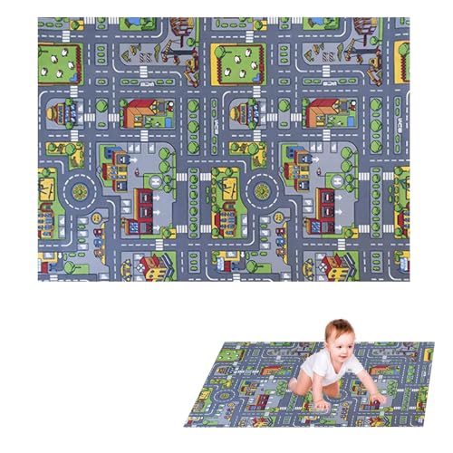 Wuneiox Car Mat for Children Kids Rug 80x120cm Large Play Mat with Road Design Non-Slip Car Rug for Children Interactive Toy Cars Mats for Boys Girls Play Mats for Toddlers