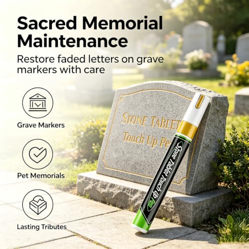 Giyocepr Headstone Lettering Paint – Tombstone Marker Pen for Restoring Faded Grave Inscriptions, Waterproof Stone Touch-Up Pen for Headstone, Ceramic, Stone, Crafting, Renew the Memory,2*Red - Image 2