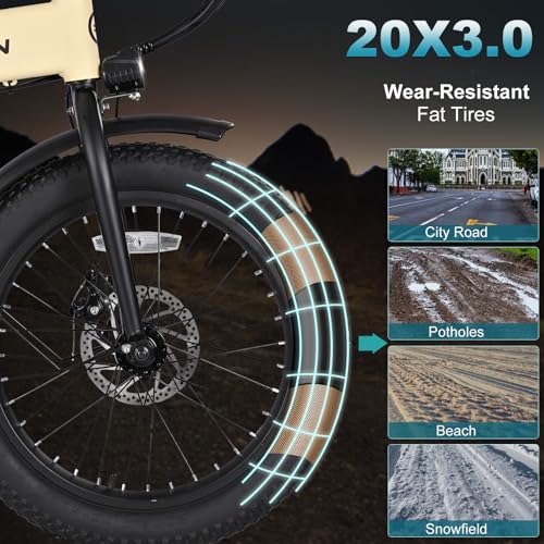 Folding Electric Bike for Adults, 20″×3.0 Fat Tire Electric